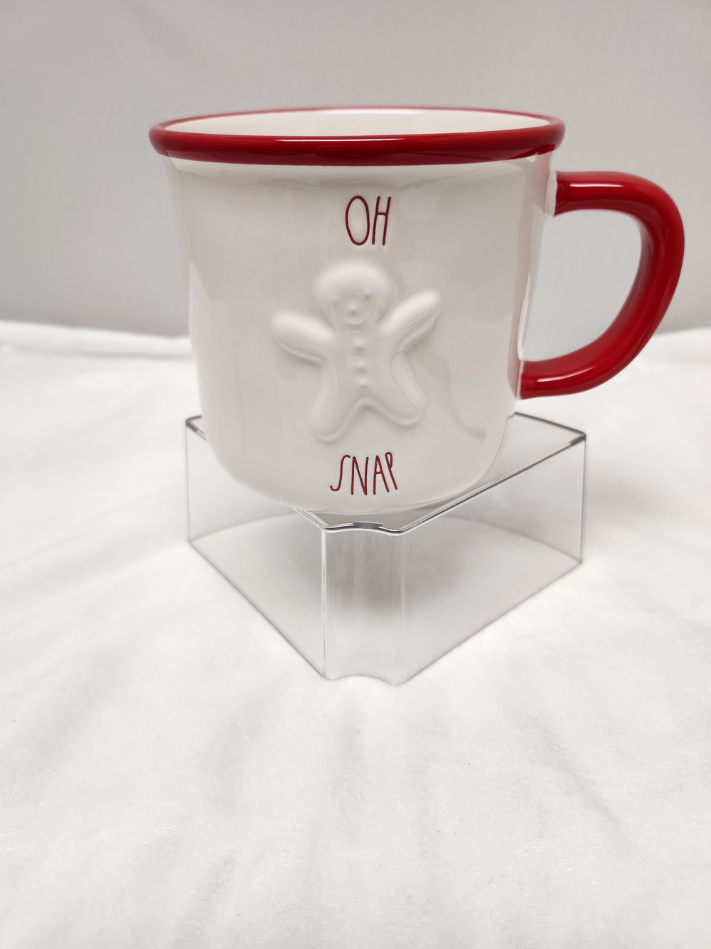 Rae Dunn White Ceramic Mug with Red Trim & Handle - Oh Snap